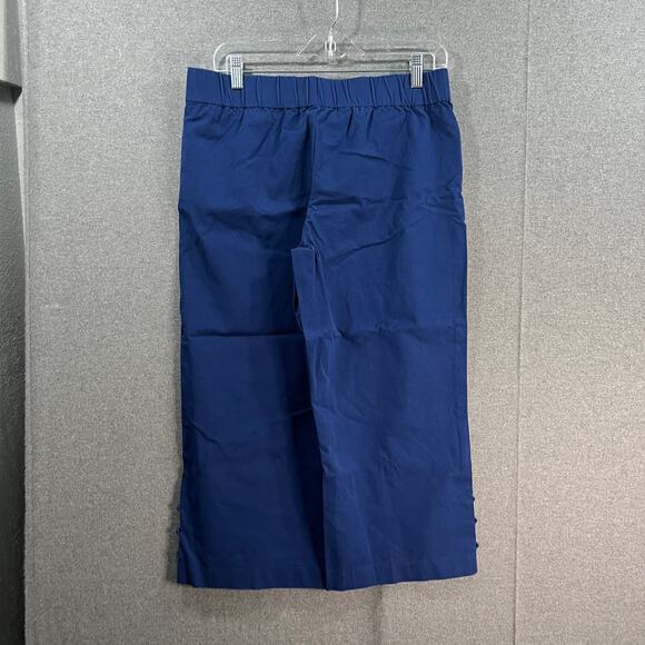 Isaac Mizrahi Live! Stretch Crop Wide Leg with Button Royal Navy Petite 12 - Picture 2 of 9